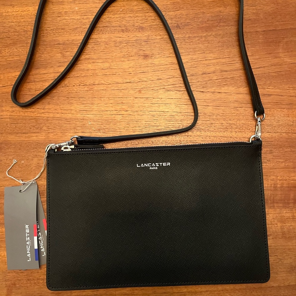 Lancaster Paris Black Saffiano Leather Crossbody Bag